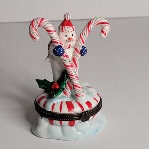 Festive Snowman Trinket Box with Candy Canes